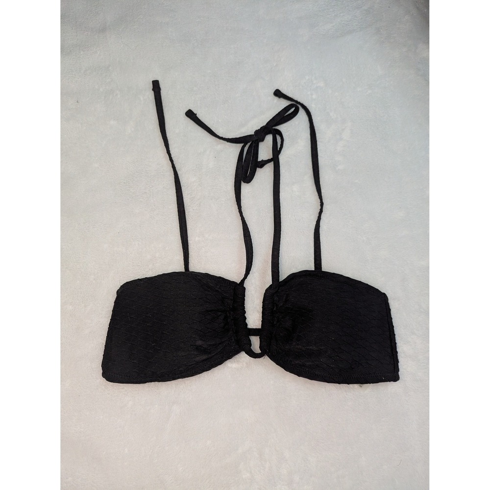 Victoria's Secret Swim Black Textured U-Ring Bandeau Halter Bikini Top Medium
